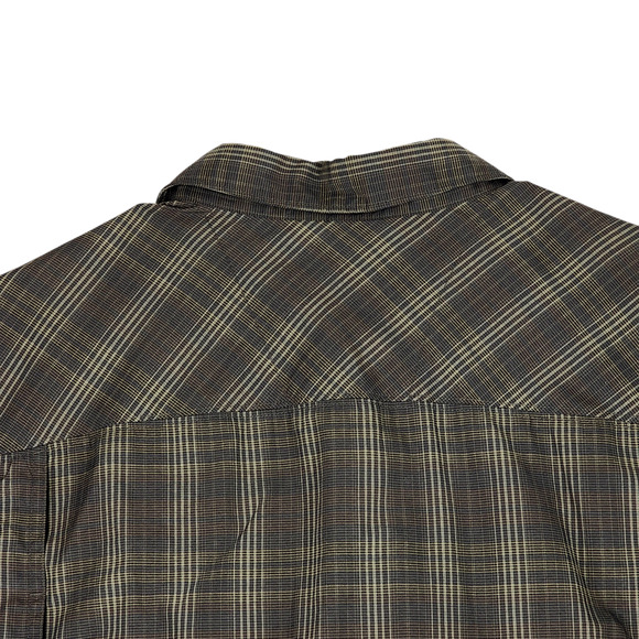 Columbia Men M Omnishade Button Up Shirt Nylon Brown Plaid Vents Roll Tab Sleeve - Picture 11 of 13